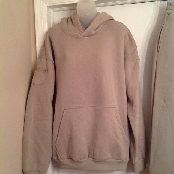 Comfrt Beige Hoodie Sweatshirt Jogger Sweatpants Pants w/ Sleeve Pockets L - Picture 3 of 12